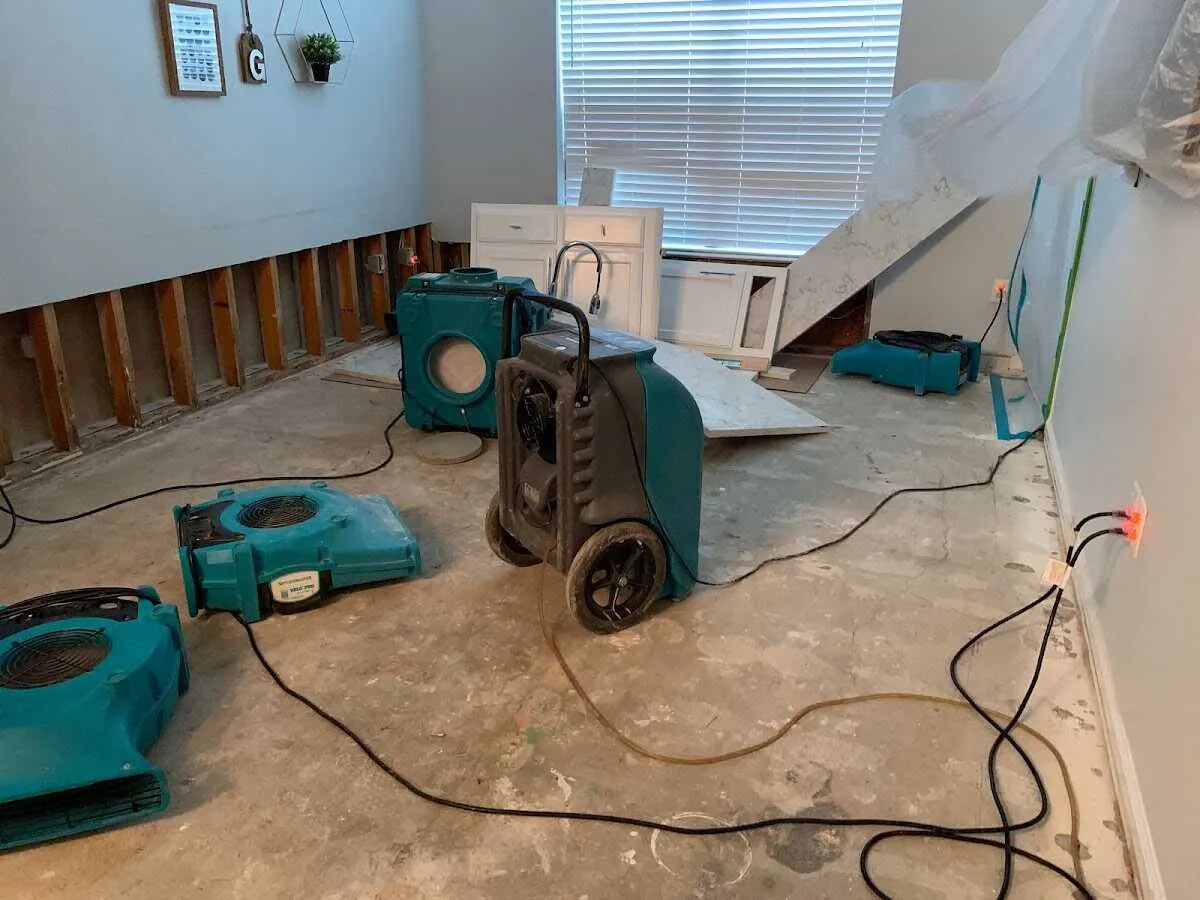 Dehumidifier in flood-cut room for Water Damage Restoration in Schaumburg